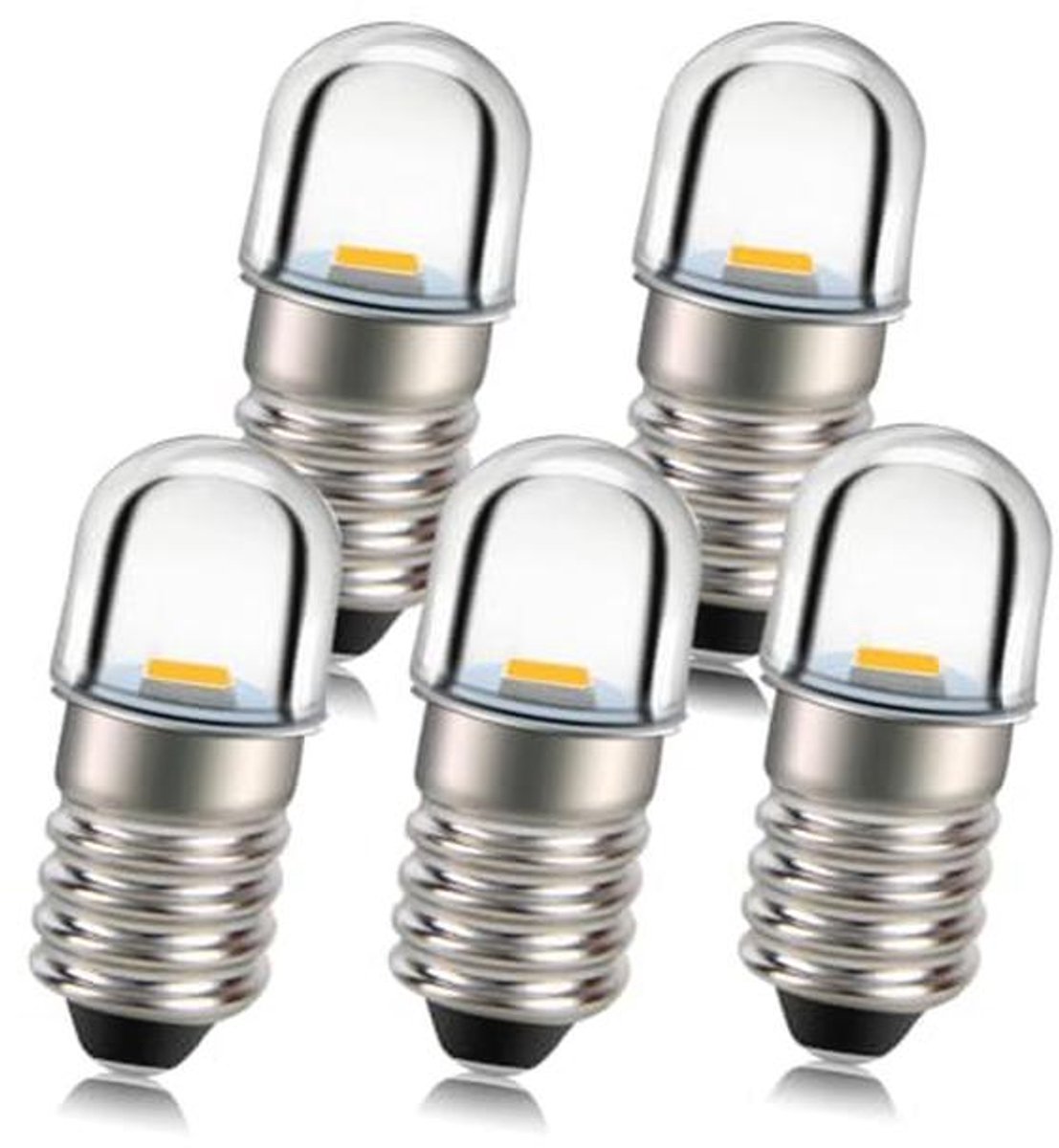5 stuks 12V E10 Fitting LED Lampen - 1W Warm Wit - Vervanging voor Koplampen en Zaklampen