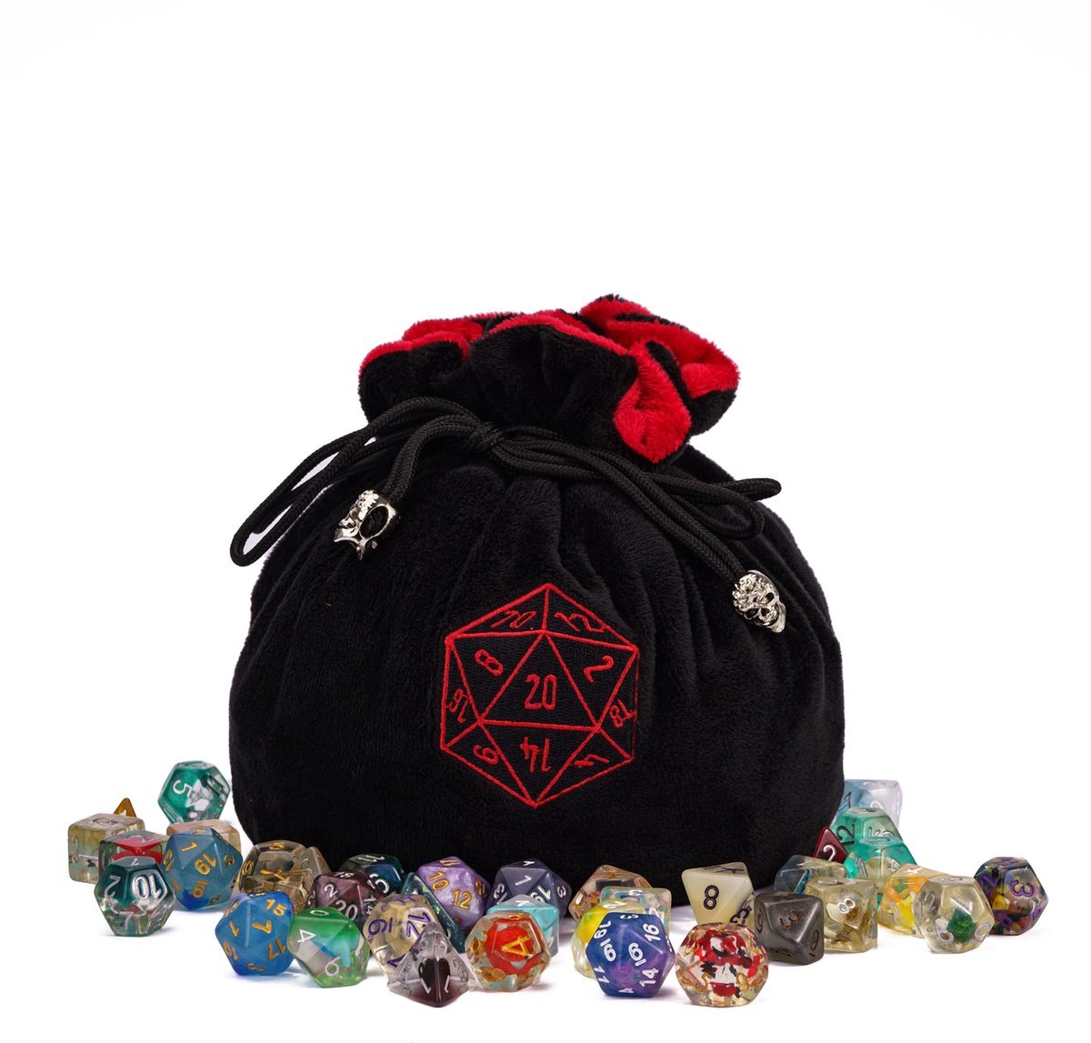 JOYADICE® D&D Dice Bag | Dungeons and Dragons dicebag | Zachte Pluche Opbergzak | DnD storage bag | Dobbelstenen Zak Pouch | Polydice bag | Fluweel | Zwart