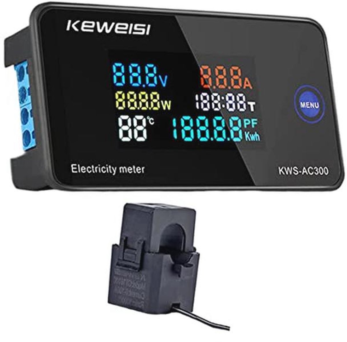 Digitale Energiemeter AC300-100A - Multifunctionele Voltmeter en Ampèremeter met LCD Scherm