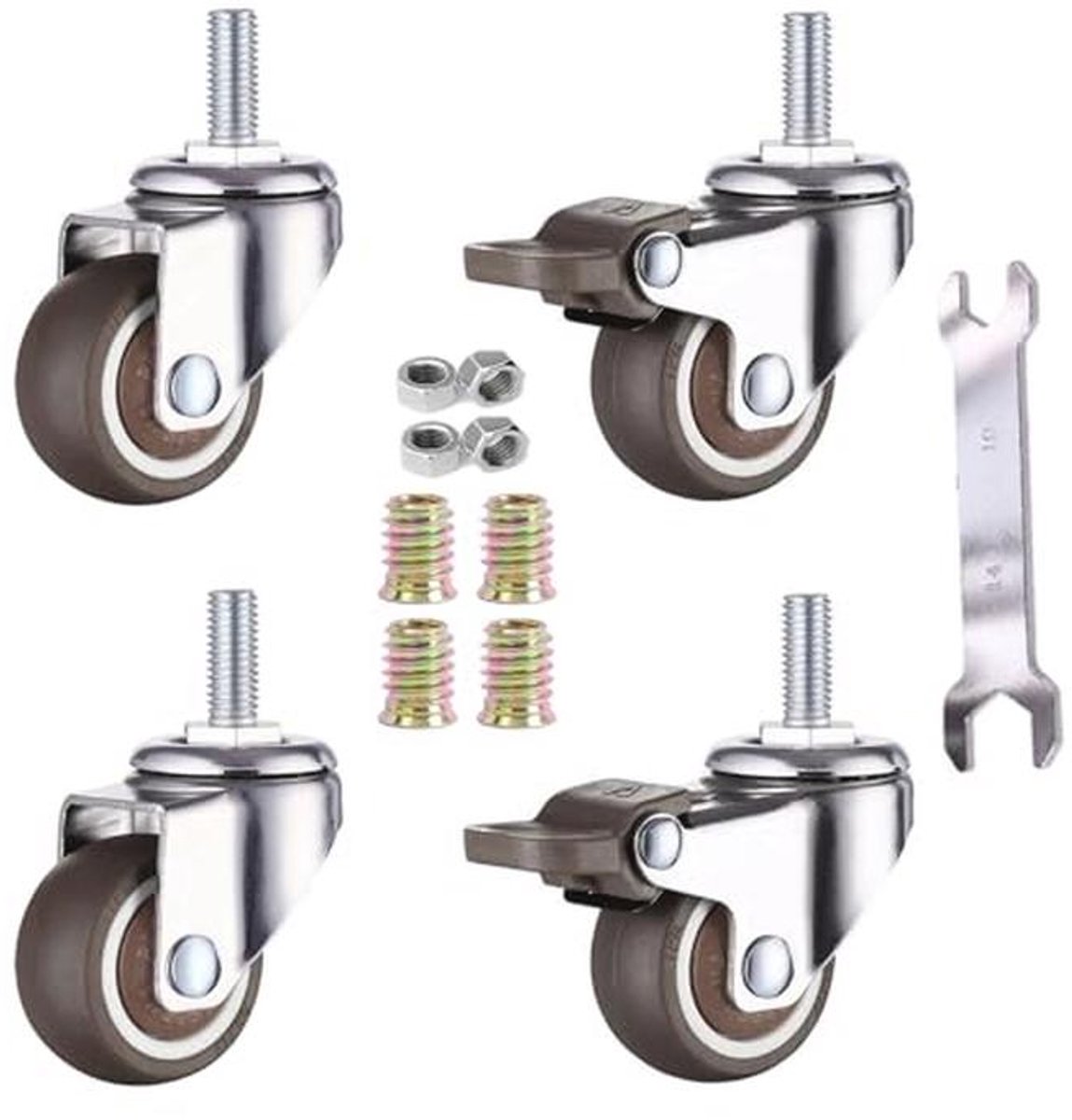Kleine meubelrollen met rem 38 mm - 4 stuks zachte rubber TPE wielen
