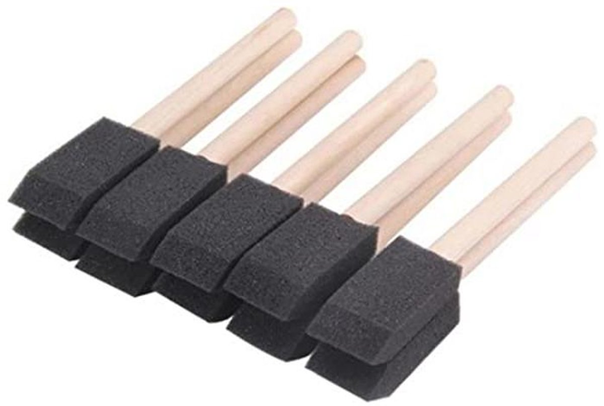 10 Stuks Schuimborstels met Houten Handgrepen voor Acryl Schilderen en Decoratie