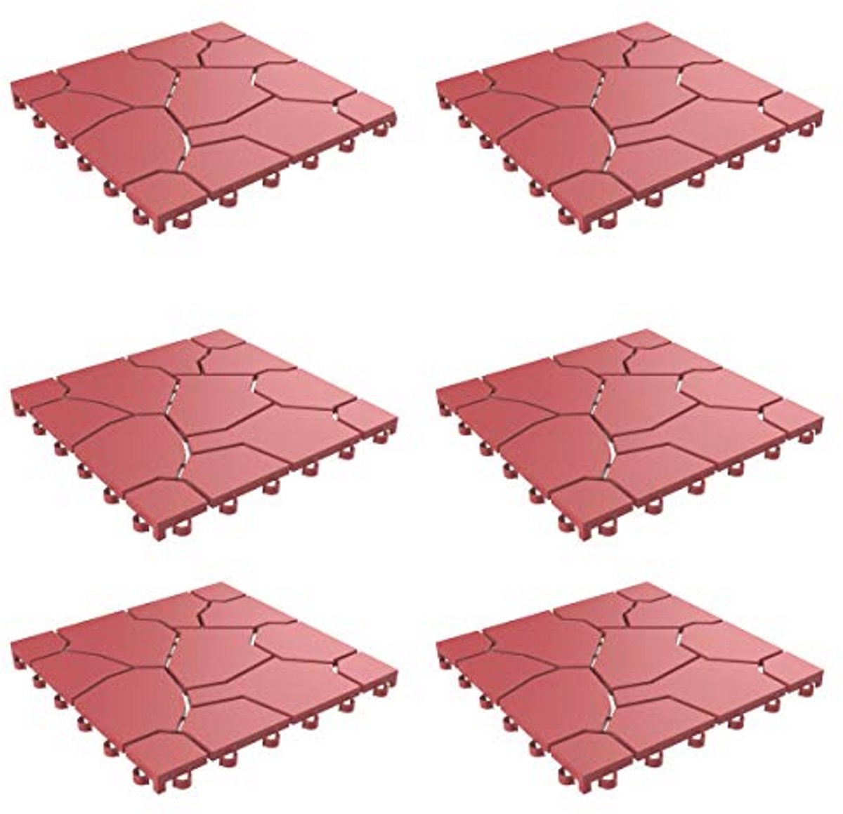 Terras- en dektegels voor buiten - Antislip, Weerbestendig, In elkaar grijpende Vloertegels (Baksteenrood, 6 stuks)