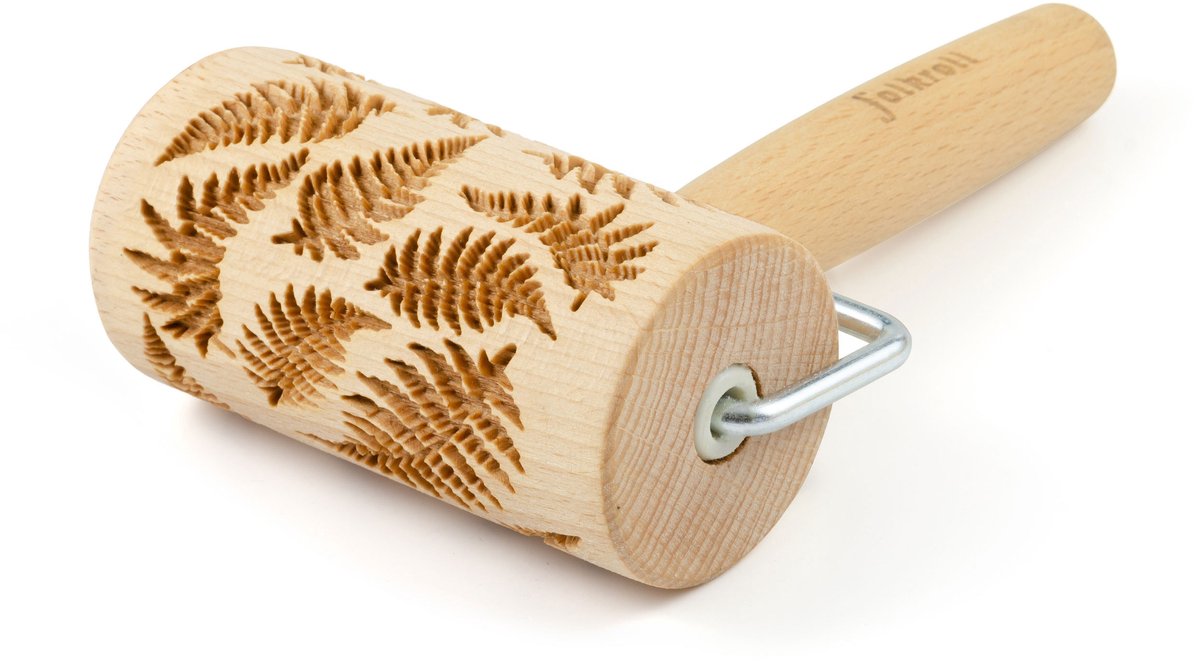 Folkroll deegroller varen, mini, 9,5 cm, deegroller, embossingroller, patroon, motief, roller, beukenhout, 337066