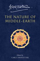 De natuur van Midden-aarde, met J.R.R. Tolkien's handtekening, een oranje en gele zon-achtige afbeelding en 'Edited by Carl F. Hostetter'.
