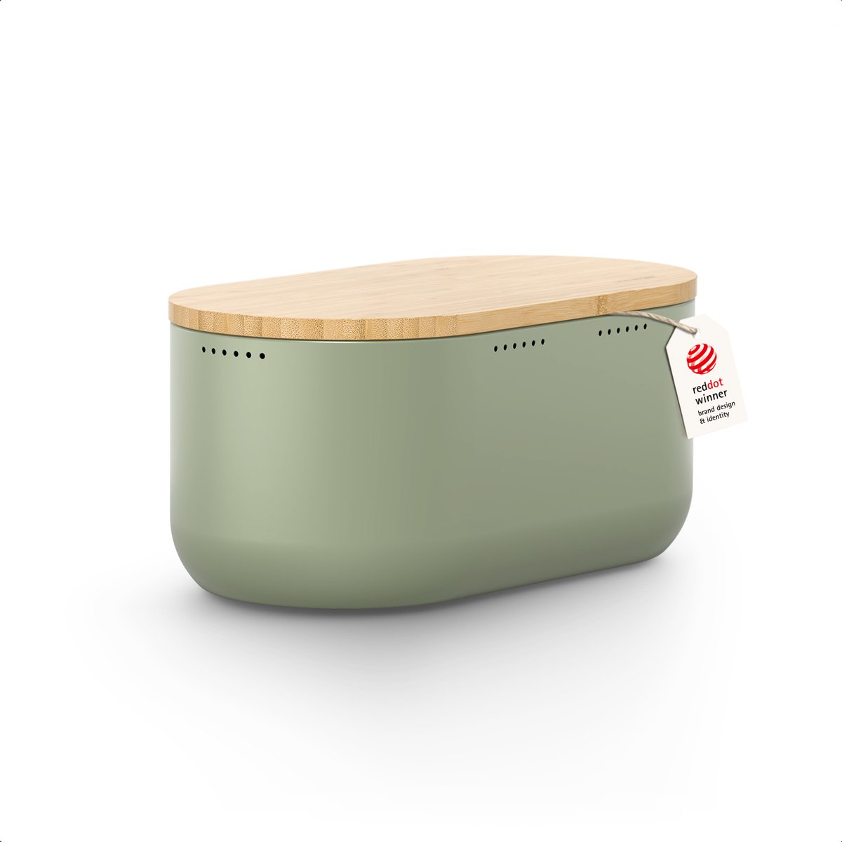 LARS NYSØM Ægte Broodtrommel - Bamboe deksel bruikbaar als snijplank - 35,5x18,5x15,8cm (Sage Green)