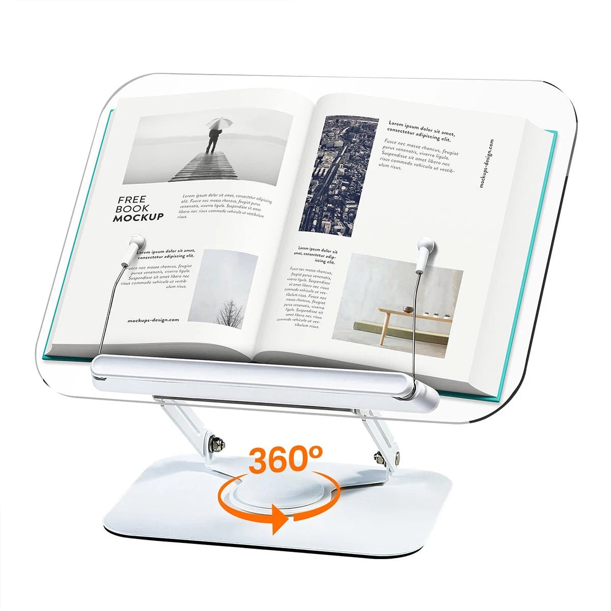 Nieuwe Boekenstandaard Verstelbaar met 360° Draaiende Basis en Elastische Clips voor Lezers Model BS360