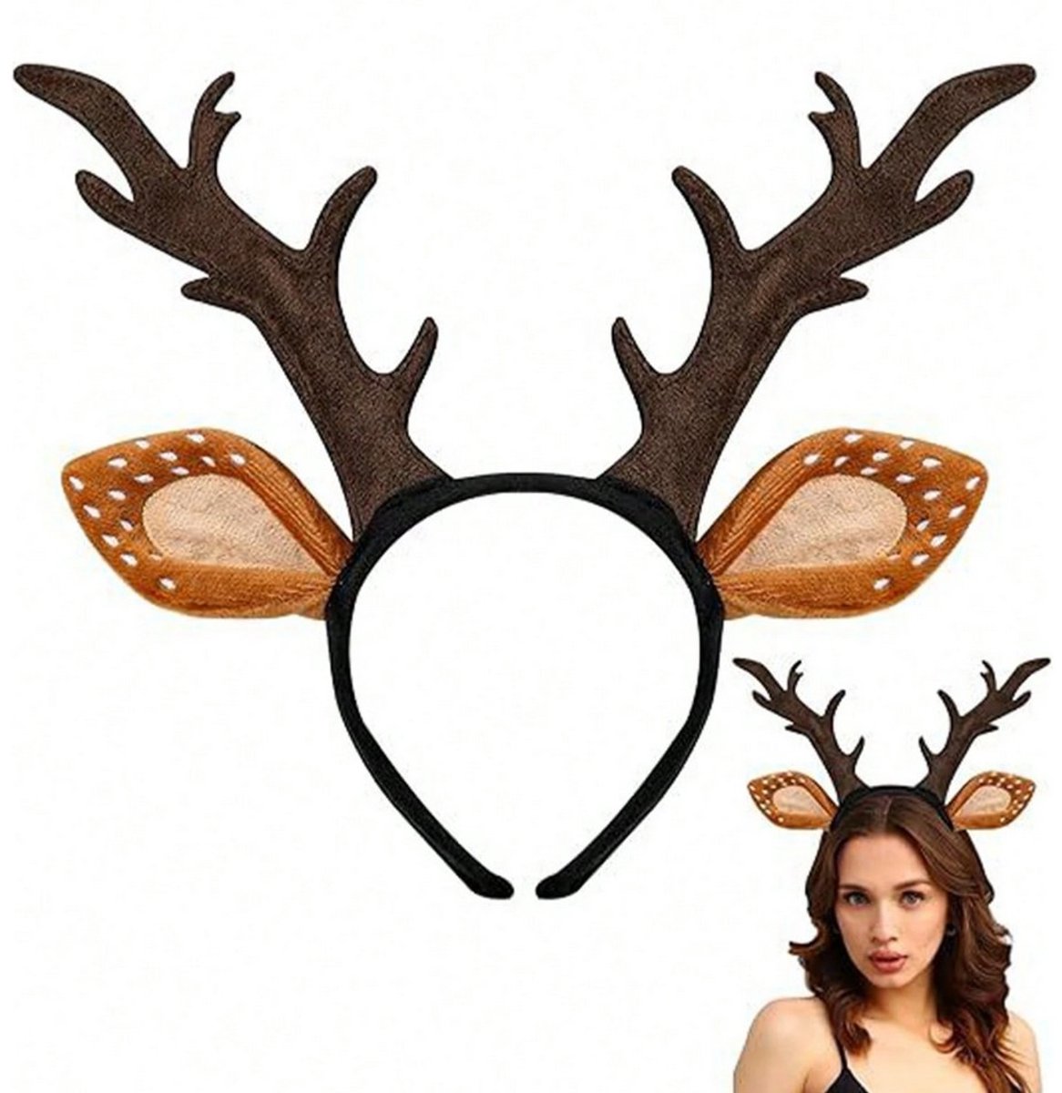 Rendier Diadeem met Gewei en Oren – One Size – Bruin