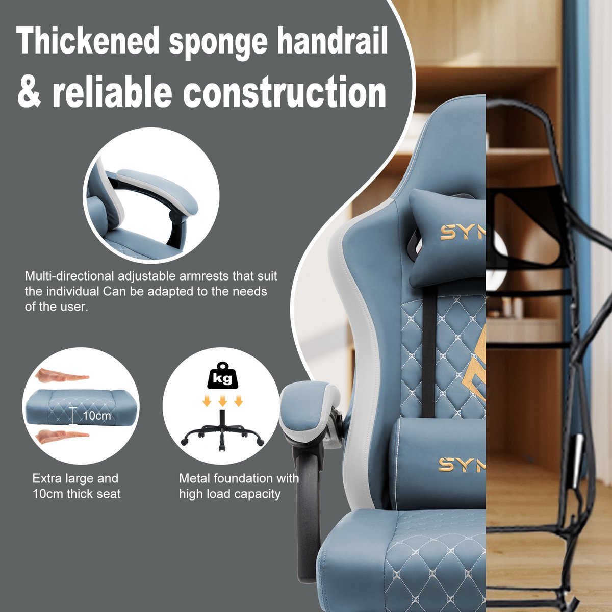 Symino FZ Gaming Stoel met Voetsteun - Ergonomisch - Racing - afbeelding 2