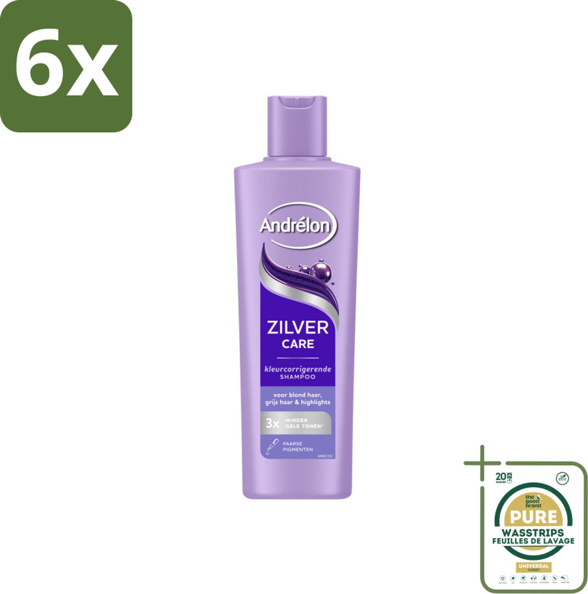 Andrélon – Shampoo – Zilver Care – 250 ml - Voordeelverpakking - 6 stuks - Kleurcorrectie - Gele tonen