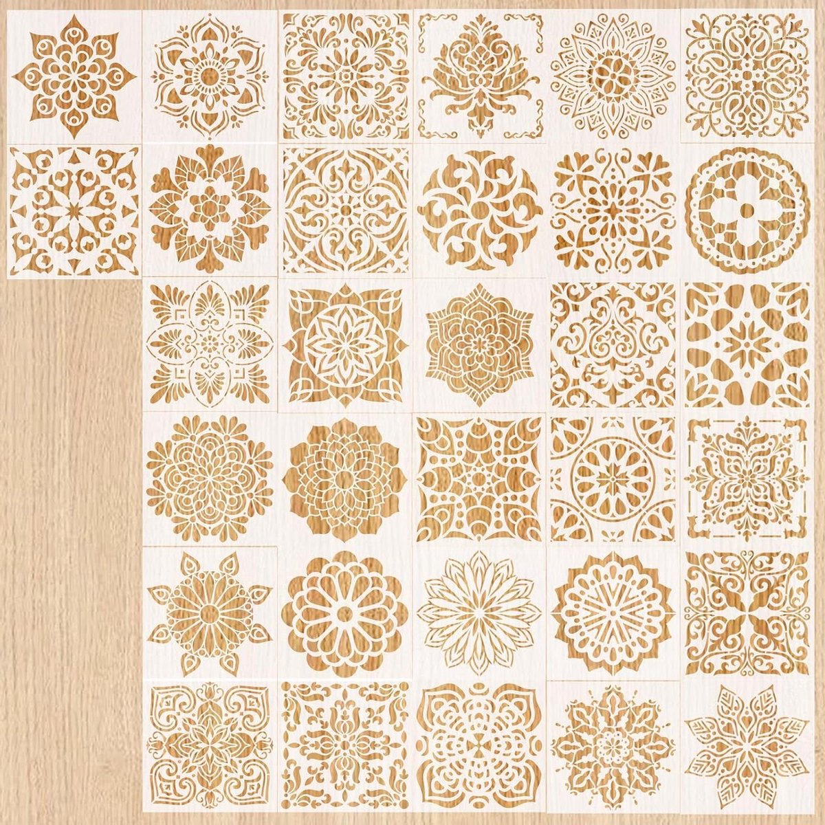 Provento - Mandala sjablonenset 15x15 cm tekening schilderen sjablonen doe-het-zelf kunststof scrapbooking hout vloeren meubels tegels canvas decoratie