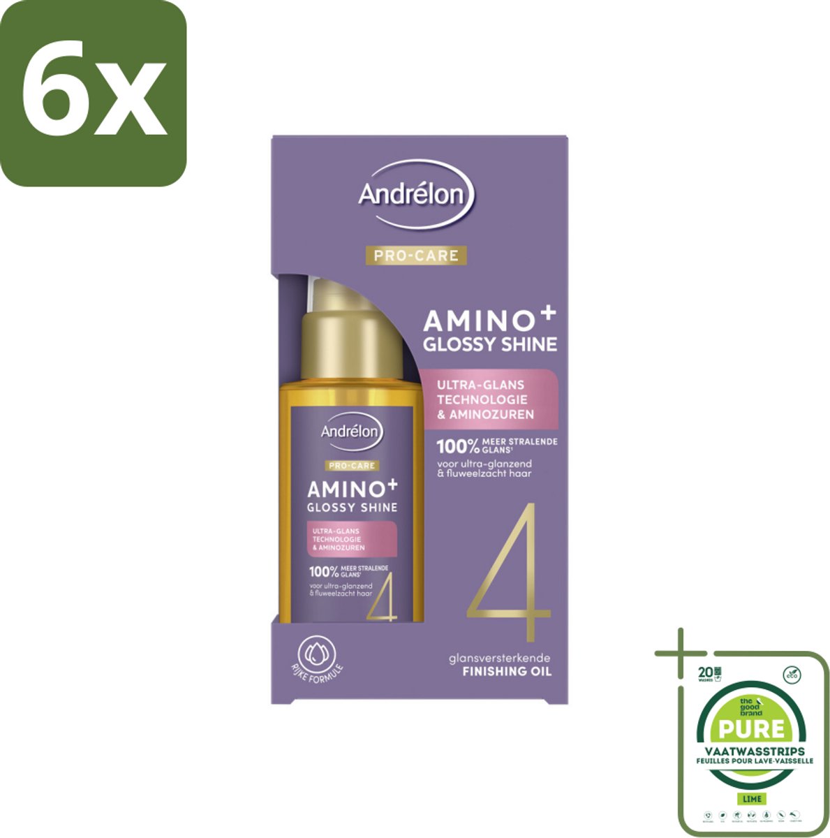 Andrélon – Finishing Oil – Pro Care Amino+ Glossy Shine – 50 ml - Voordeelverpakking - 6 stuks - Glans haar - Pluisvrij haar