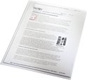Transparante insteekmap met een bedrukt document erin. Het document bevat de tekst 'Konjunktur: Baustufe erhöt umsatzprognose' en een grafiek.