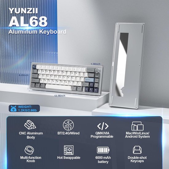 Yunzii AL68 - CNC Aluminium Toetsenbord - 65% Layout (68 Toetsen ...