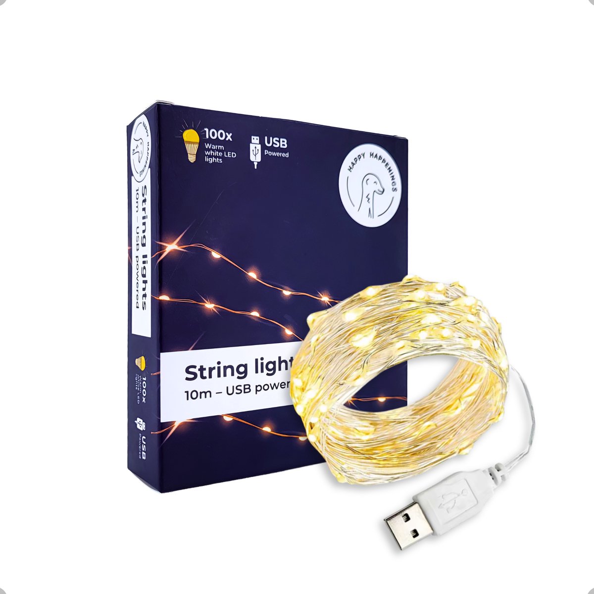 Fairy Lights - 10m - Wit - Lichtsnoer - Lichtslinger - Lampjes Slinger - Sfeerlampjes - Kerstverlichting - USB Aansluiting