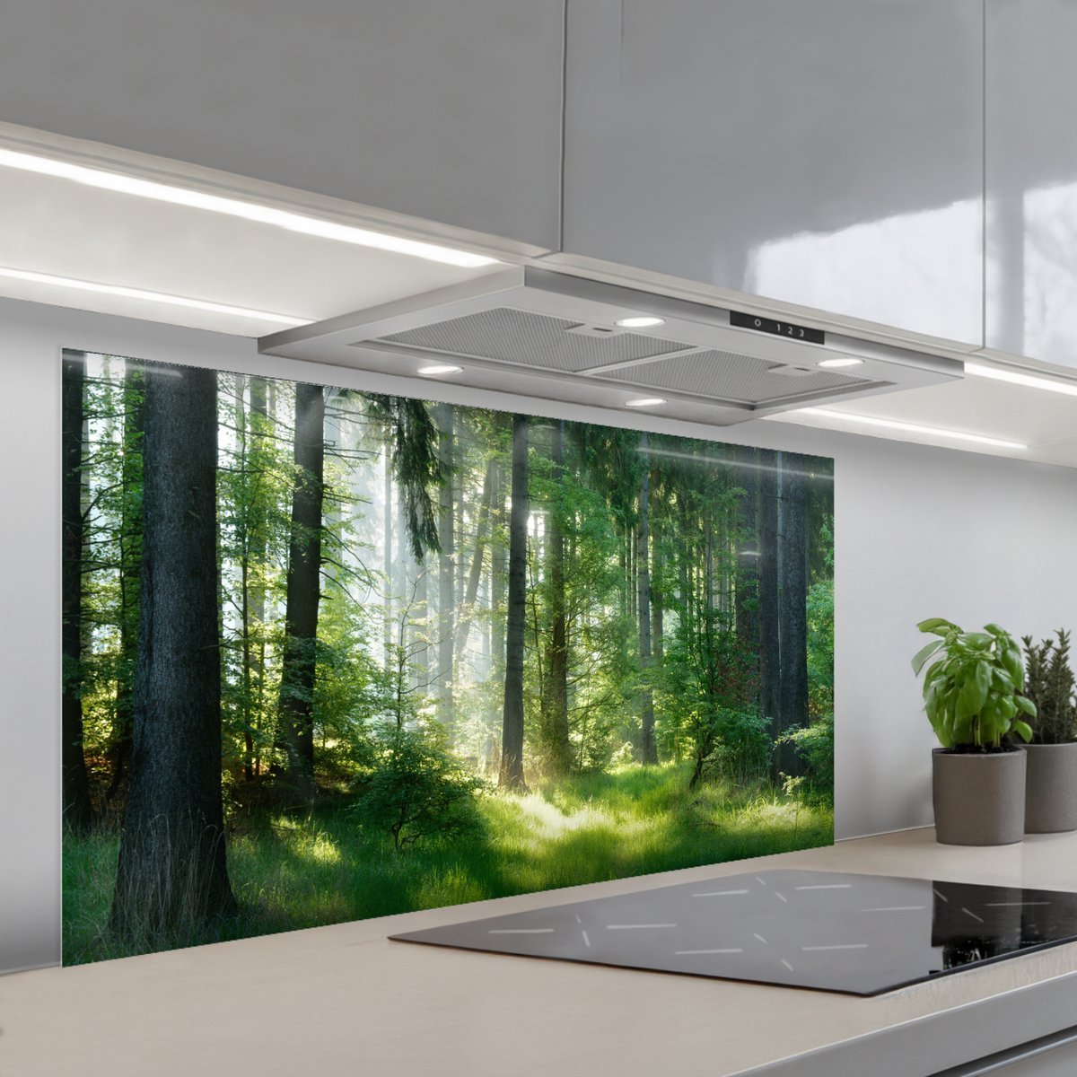 Spatscherm 120x60 cm - Zelfklevende achterwand Natuur - Bomen - Bos - Groen - Zon - Gras - Planten - Keuken muurbeschermer - Spatwand fornuis