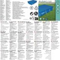 Bestway Flowclear verpakking met gedetailleerde informatie over verschillende zwembadafdekzeilen in meerdere talen.