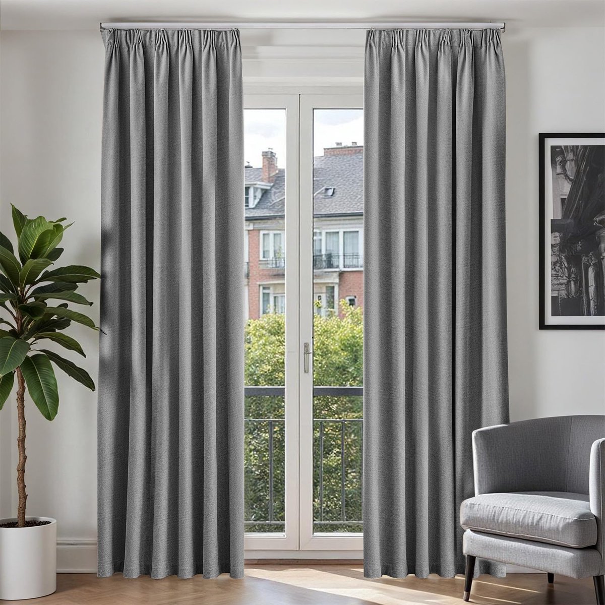 Unyqoos Verduisterende gordijnen met linnenlook en plooiband voor elke kamer grijs