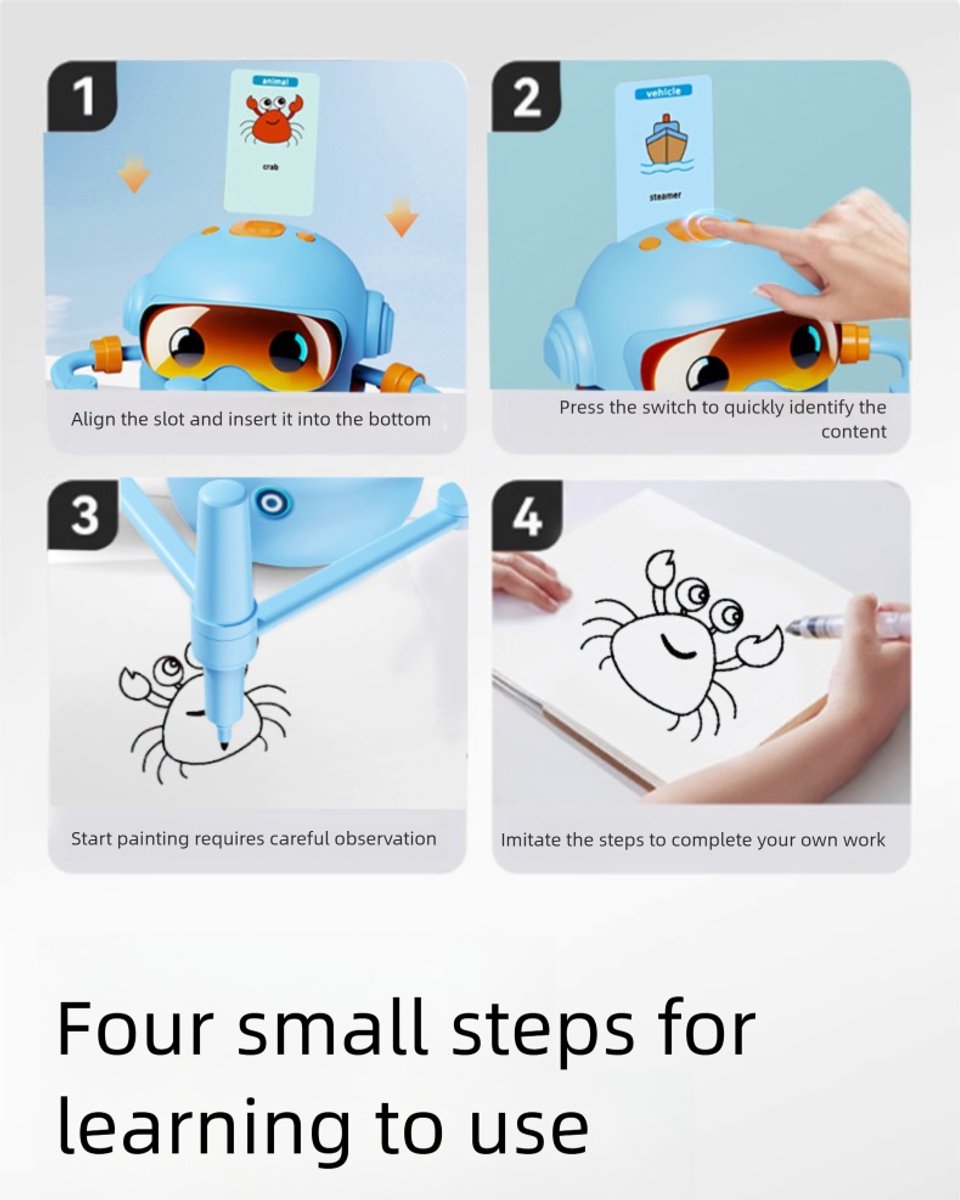 Joyage Teken robot voor kinderen - Tekenrobot Blauw - Leren Tekenen voor kinderen Montessori Speelgoed peuters - Educatief Speelgoed meisjes 3 4 5 6 7 8 jaar - Stap voor stap tekenen kinderen - Robot Speelgoed Motoriek Speelgoed jongens Tekenspullen — afbeelding 9