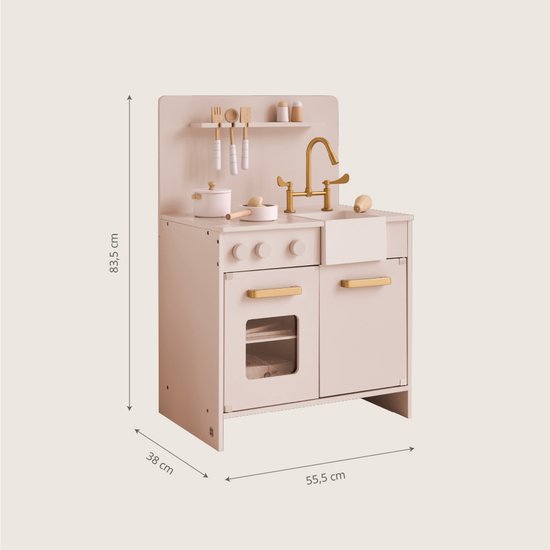 Petite Amélie Speelkeuken Zacht Roze – Kinderkeuken inclusief 7 keukenaccessoires - H 83.5 cm