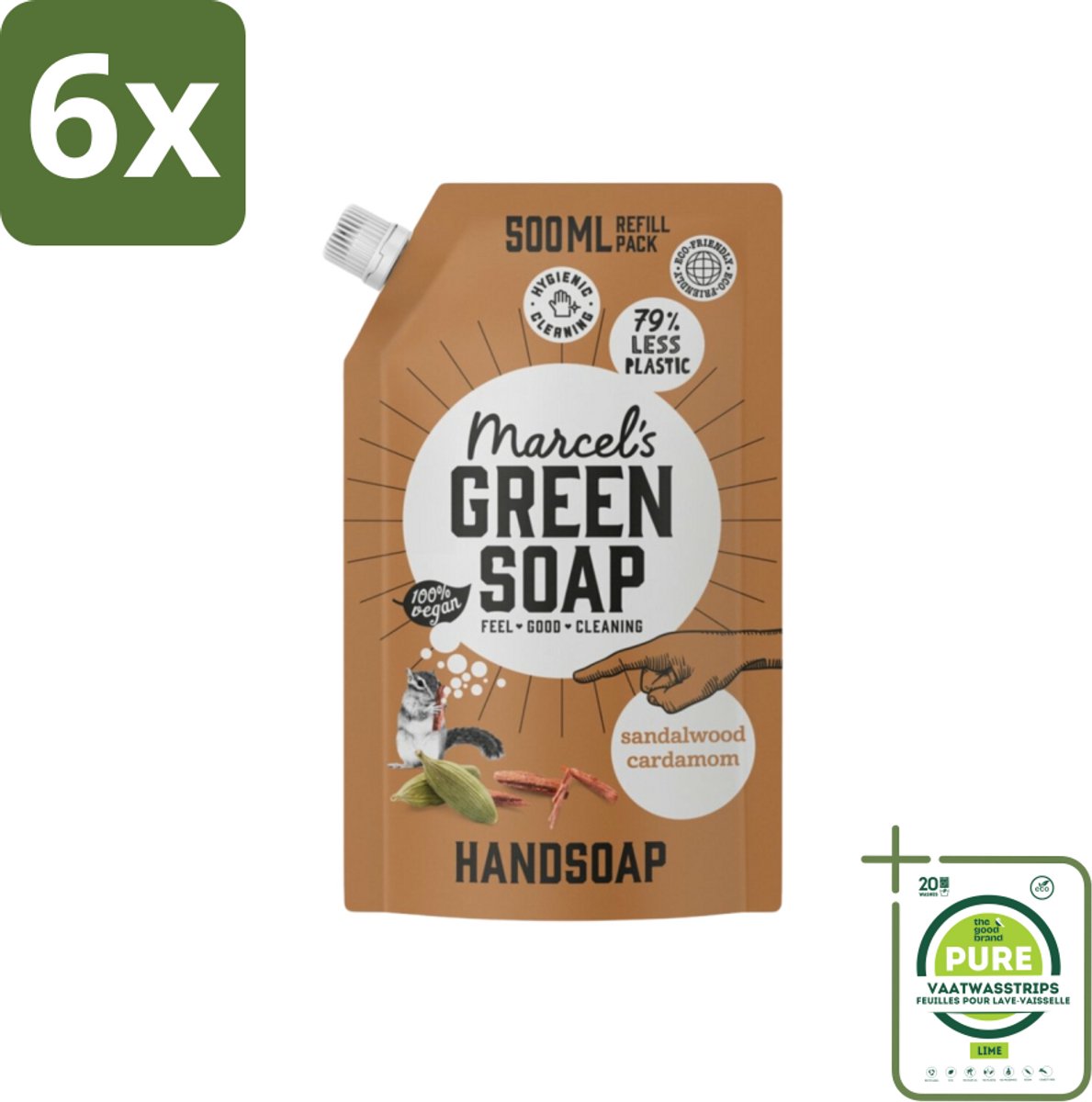 Marcel’s Green Soap – Allesreiniger Navulling – Sandelhout & Kardemom – 500 ml - Voordeelverpakking - 6 stuks - Handzeep navulling - Sandelhout en kardemom