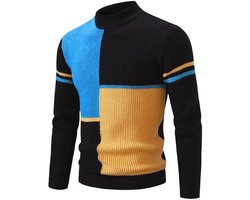 Heren Wintertrui met Hoge Kraag, Coltrui, Patchwork en Slim Fit