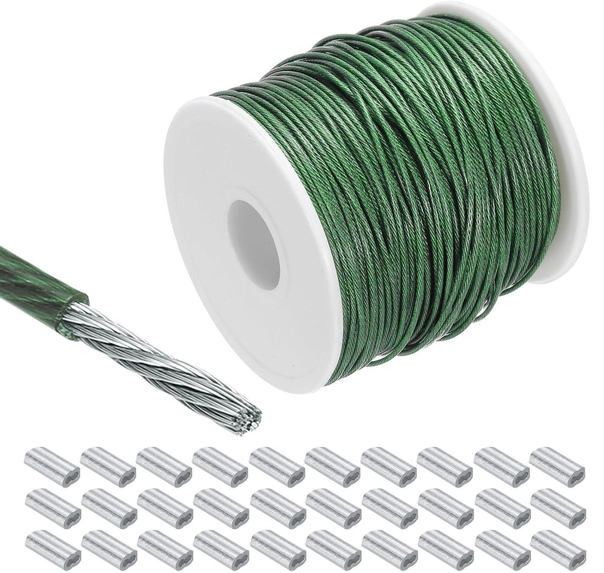 Allecta - Roestvrijstalen Staalkabel 100 meter | Vinylgecoat met Aluminium Hulzen | Waslijn en Plantenophanging.