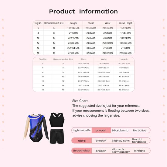 Alvivi 3-delig turnpakje voor meisjes, strass, glitter, gymnastiekpak, lange mouwen, turnbody, sportbeha, tops shorts, turnshirt, danspak, rood, 158-164