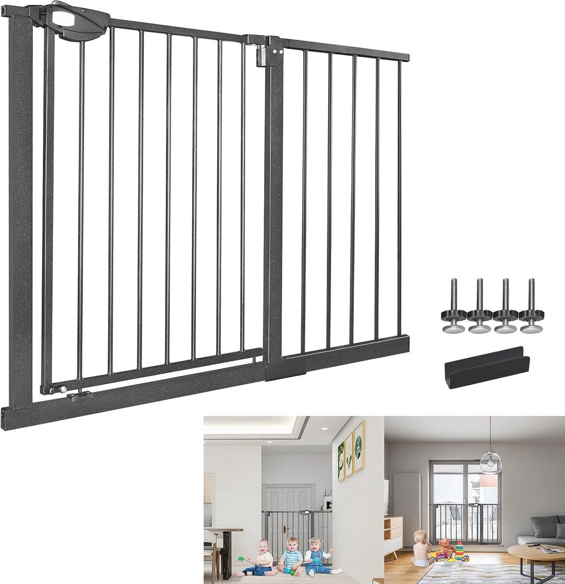 Traphekje zonder boren – Kinderbeveiliging voor trappen en deuren, 105-115 cm breed, zwart