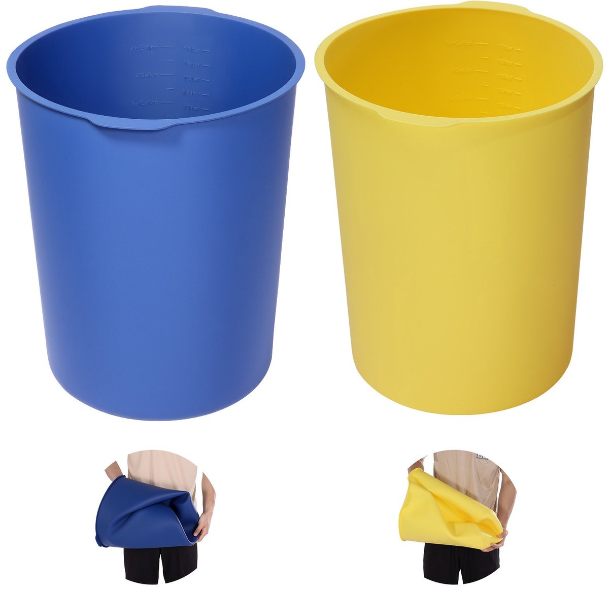Siliconen emmervoering - Emmerinzet 18,9 L - Herbruikbaar - Voedselveilig - Voor beton, mortel, verf en epoxy - 2-pack - Blauw/Geel