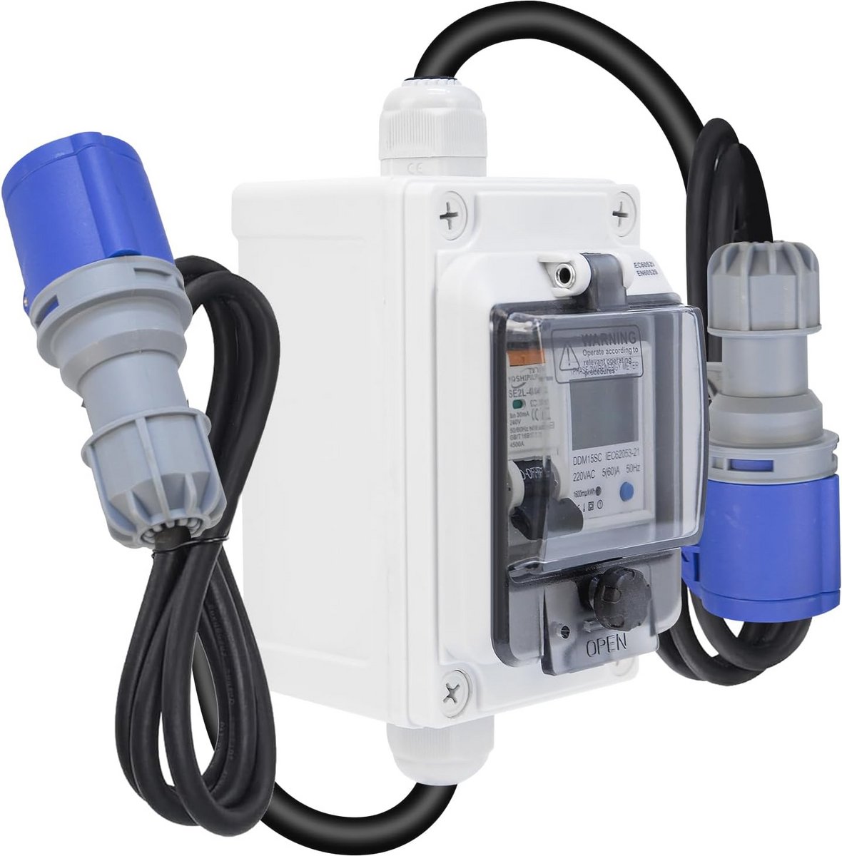 Verbruiksmeter met RCBO/reset, Waterproof IP67, Digitaal Mobiel Elektriciteitsmeter