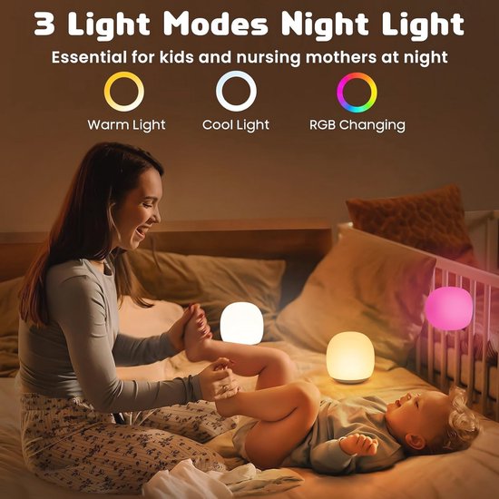 Nachtlampje voor kinderen met magnetische RGB LED-verlichting en touch-dimfunctie - babyvoeding - USB oplaadbaar - 2500 mAh van Aigostar — afbeelding 3