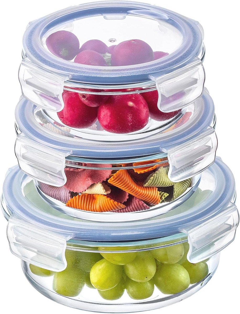 Set van 4 glazen voedselcontainers met deksel - Vaatwasmachinebestendig en afsluitbaar