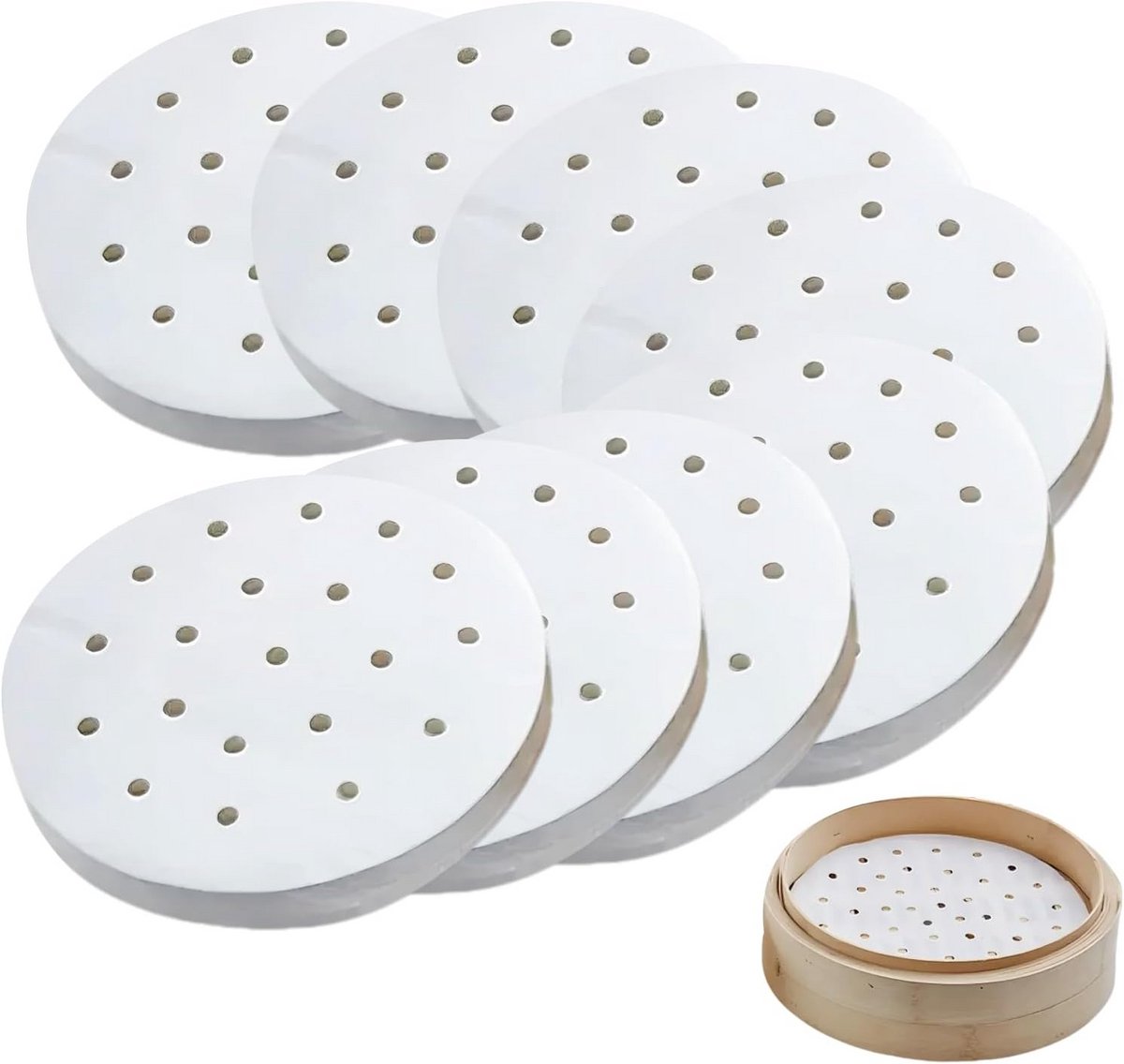 200 Stuks geperforeerd bakpapier 23 cm voor Stomen en Airfryer