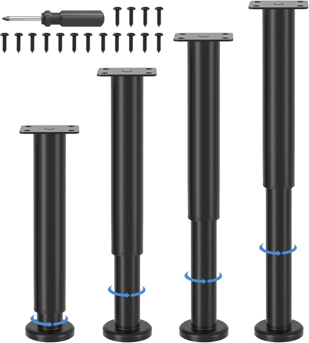 Verstelbare metalen meubelpoten 25-43 cm - 4 stuks, belastbaar tot 450 kg