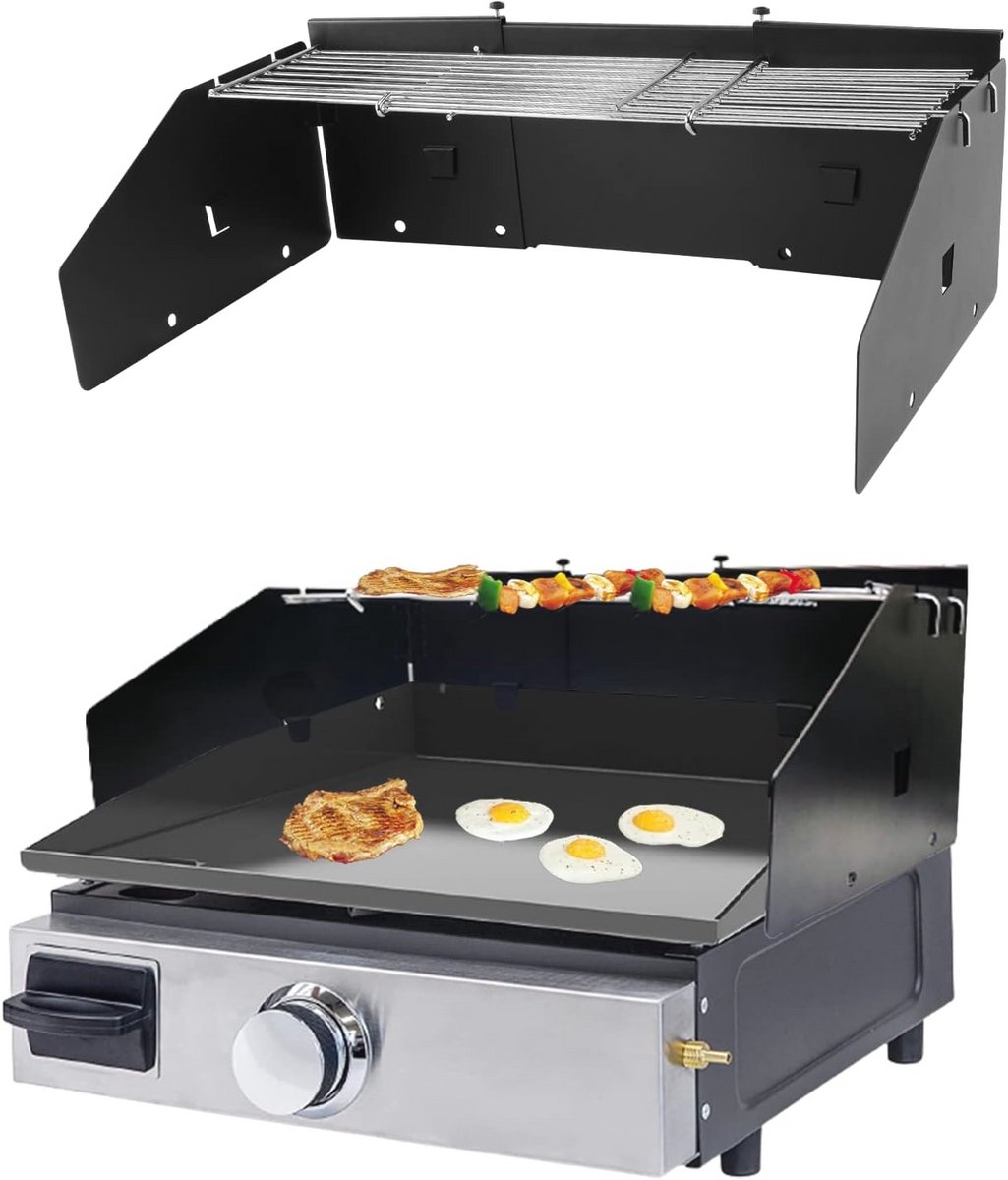 Universele windbescherming en grillrek set voor bakplaten van 16" tot 28"