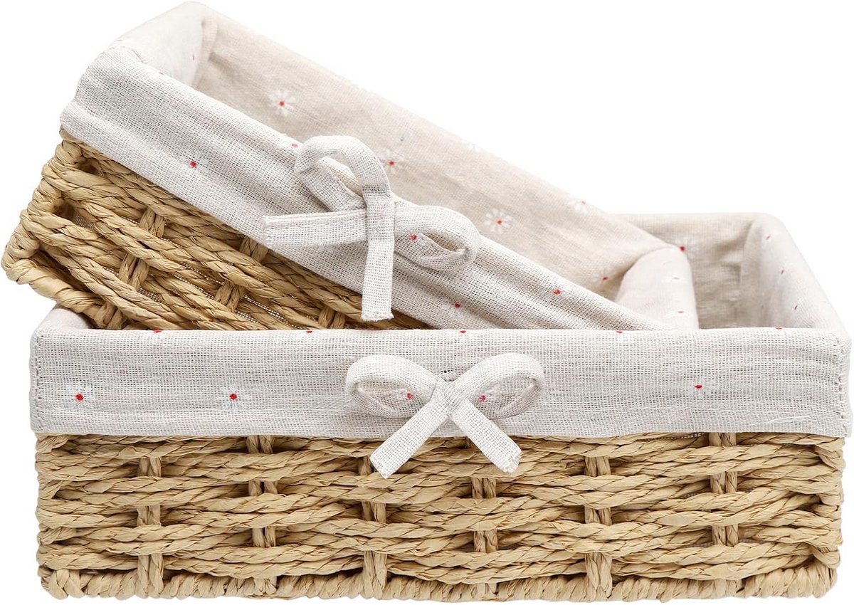 Set van 2 Gevlochten Broodmandjes - Opbergmand voor Brood, Gebak en Desserts - Kaki