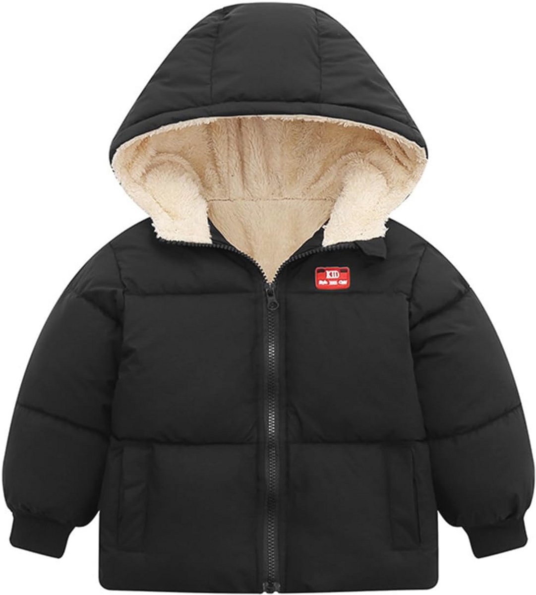 Winterjas voor baby's met ritssluiting en capuchon, winddicht en warm fleece, ideaal voor jongens en meisjes