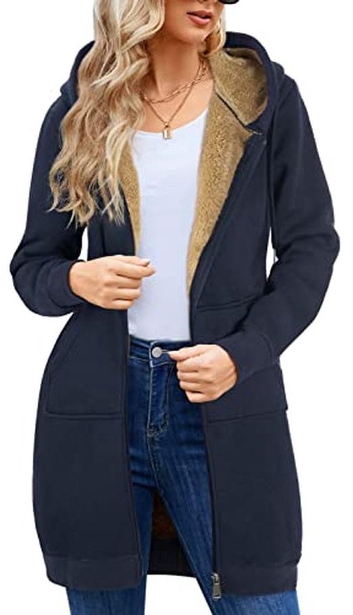 Dames pluche jas met capuchon - lang en warm oversized sweatshirt voor winter