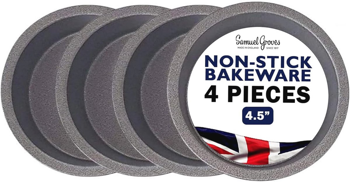 Diepe Quiche Bakvorm 4.5 inch - Set van 4 Antiaanbak Bakplaten