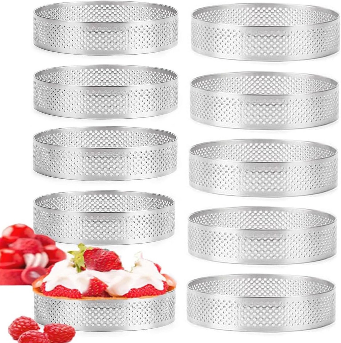 Mousse Tartelette Vormen - 8 cm Geperforeerde Desserringen voor Taart en Quiche
