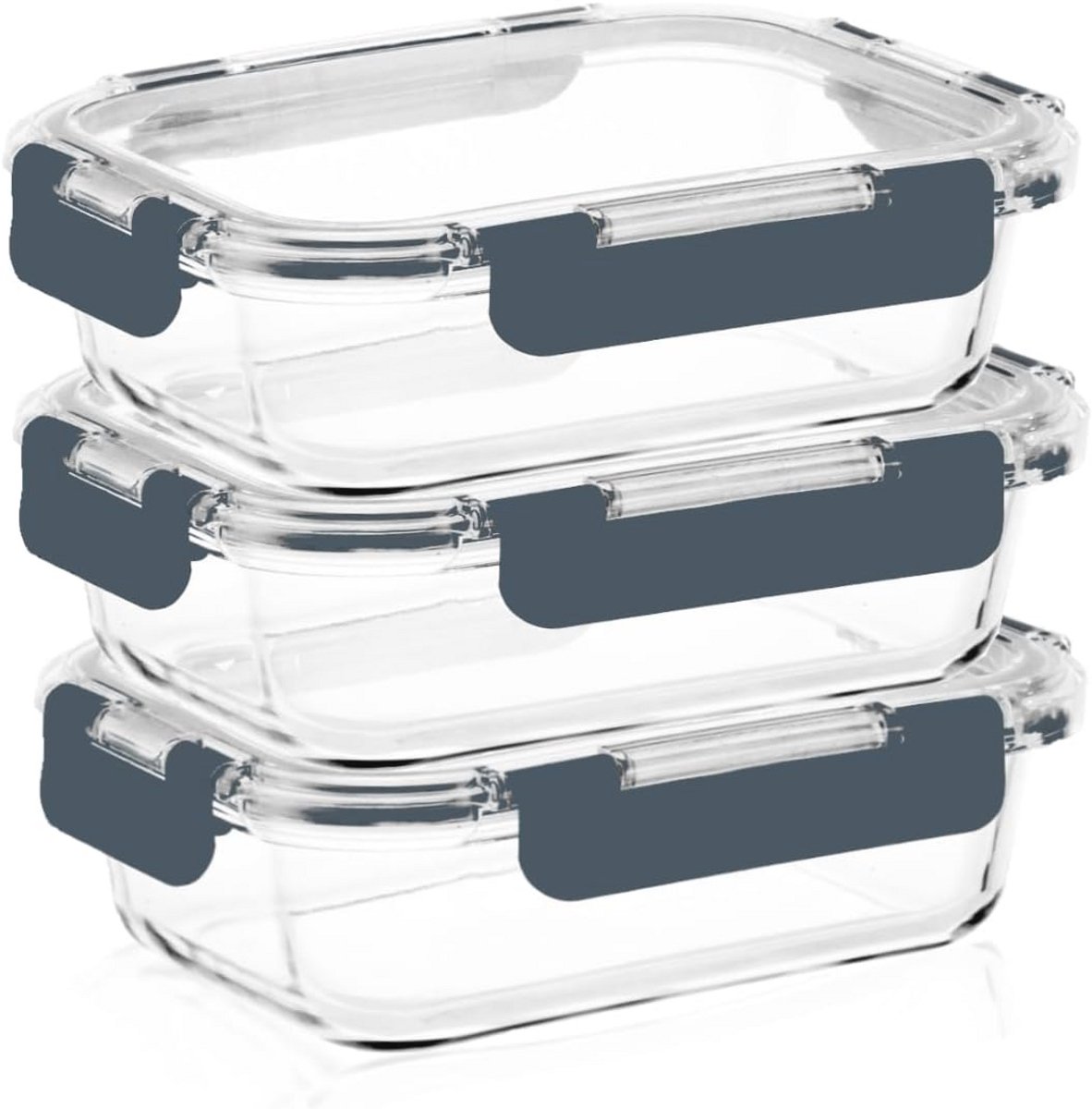 Mealprep Set - 3-delige Glazen Vershouddoos voor Maaltijden - 1 Liter - 100% Dicht en Hygiënisch - Vaatwasser- en Magnetronbestendig