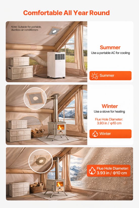 Opblaasbare Tent - Luxe Tent - Grote Kampeertent - Glamping Tent - Outdoor Opblaasbare Wintertent - Familietent Met Kachel Jack - Waterdichte Oxford Tent - Snel Opzetbaar - Draagbare Tent Voor Camping - Inclusief Handpomp En Opbergtas van Merkloos — afbeelding 2