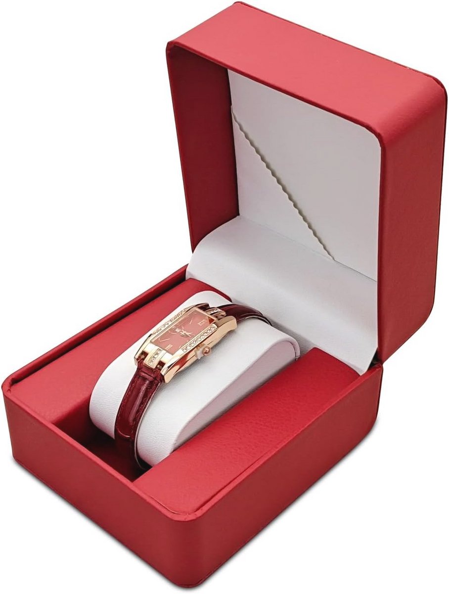 Horlogekast van PU-leer voor mannen en vrouwen - Draagbare opbergdoos met afneembaar kussen, Rood
