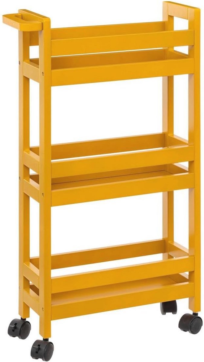 Slimme Serveertrolley 3-niveau - Mosterdkleurige Serveertrolley voor Thuis of Horeca