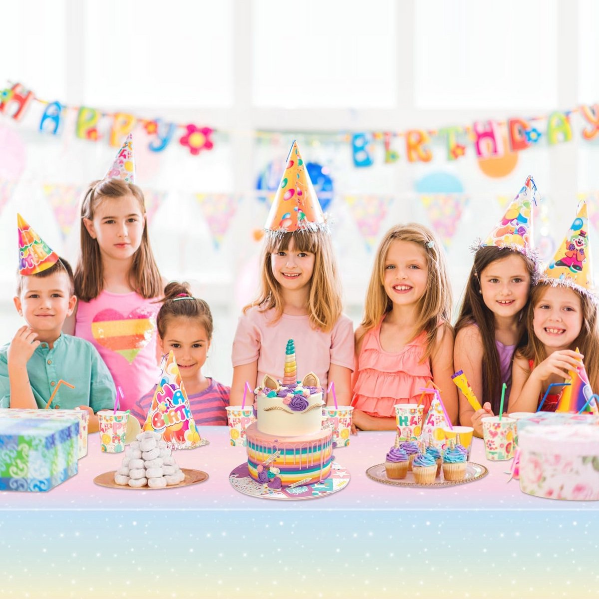 Pastel Regenboog Tafelkleden 4 Stuks 220x130cm voor Feestdecoraties