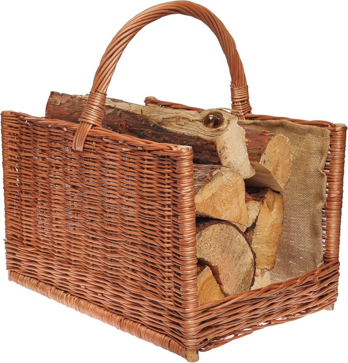 Grote Rieten Mand met Vierkant Handvat - Handgeweven Schoorsteenmand voor Brandhout 51 x 35 x 33