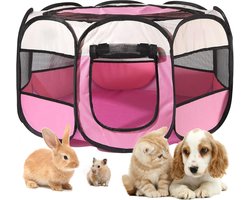 Inklapbaar Hondenpark en Kattenverblijf voor Binnen - 74 x 74 x 43 cm - Ideaal voor Puppies en Kleine Dieren - Roze