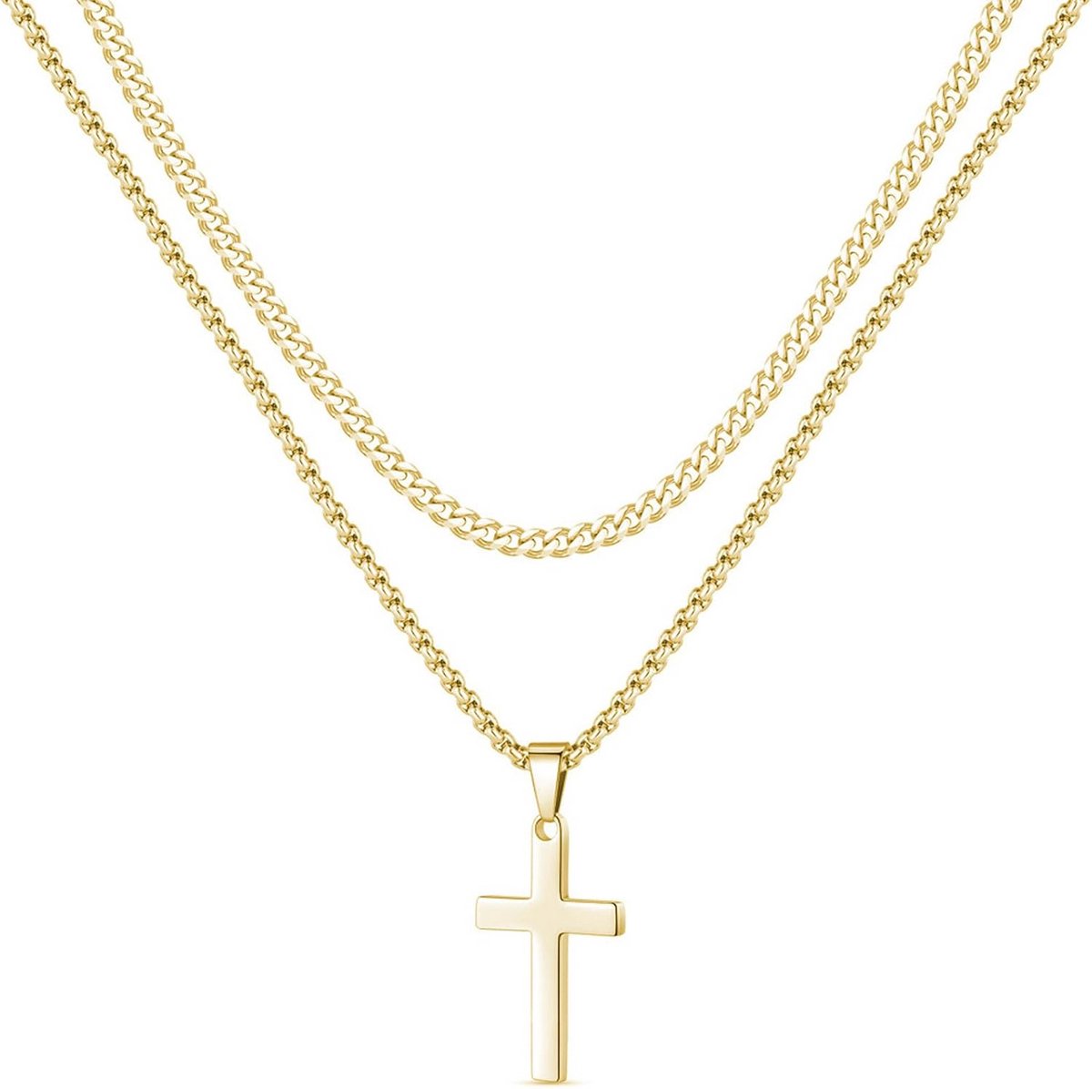 Heren Ketting Dubbele Laag met Kruis Hanger RVS Punk Stijl Sieraad