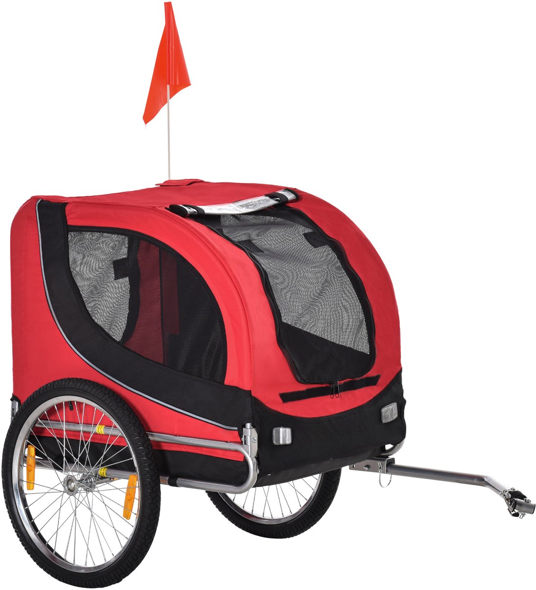 Hondenfietskar - 130 x 73 x 90 cm - Met Reflectoren - Geschikt voor Fietsen - Rood + Zwart