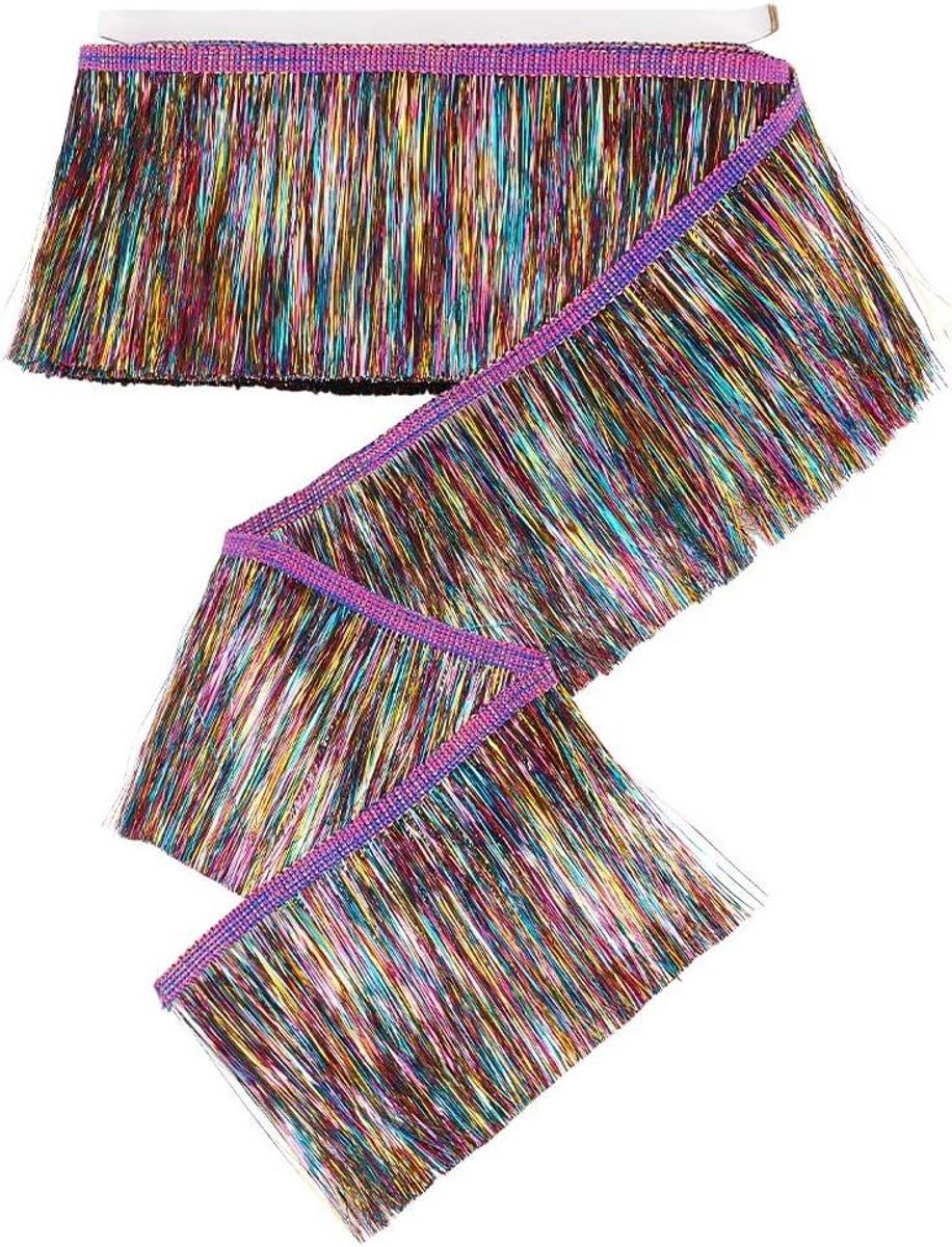 Allecta - Metallic franjeboord 10 meter, 10,5 cm breed, polyester, kleurrijke kwastboord, lametta, franjes, naaien, knutselen, kostuum